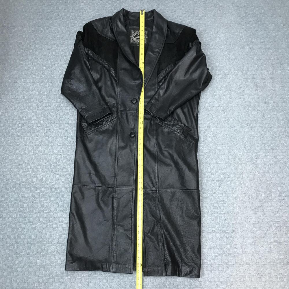Winlit Genuine Leather Duster Coat Womens Medium Black Western Suede Yoke - Picture 3 of 16